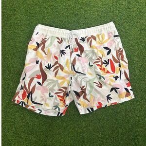 Charlie Holiday Mens Abstract Botanical Leaf Print Swim Shorts White Size 36